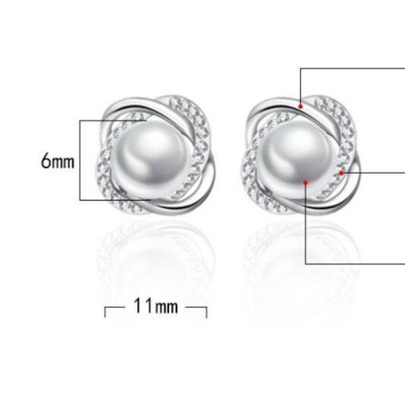 NEW Sterling Silver Diamond Pearl Stud Earrings - Picture 8 of 9